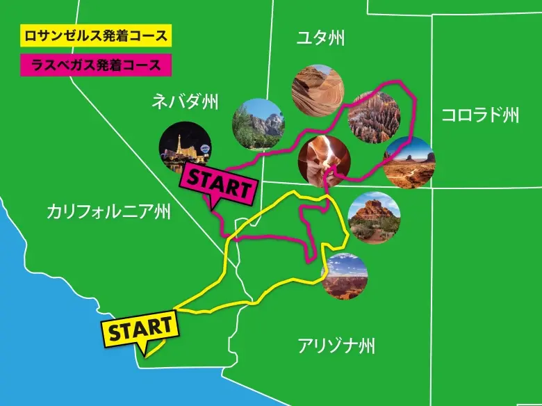 アメリカ南西部のルートマップ