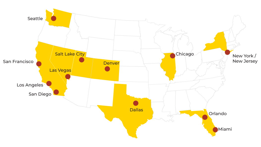 アメリカのレンタル拠点マップ